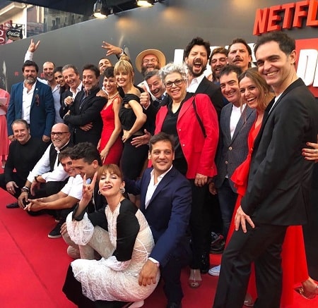 A picture of Kiti Manver with the team of 'La Casa de Papel' aka 'Money Heist'.